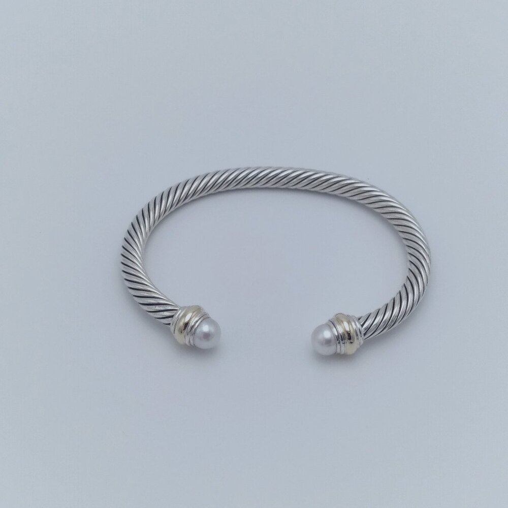 David Yurman 5mm Sterling Silver Bracelet with 14K Yellow Gold and Pearls